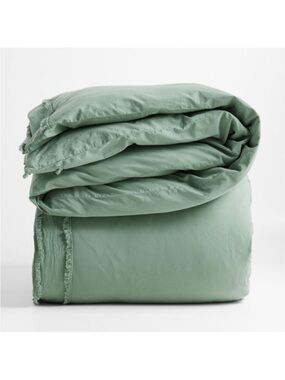Crate & Barrel Washed Organic Cotton King Duvet Cover Lily Pad Sage Green